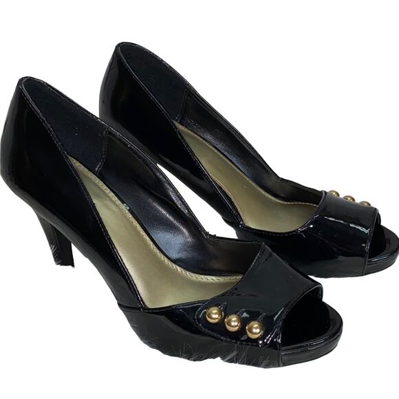 Dexter Patten Black Heels with Gold Buttons 8 - Picture 1 of 8
